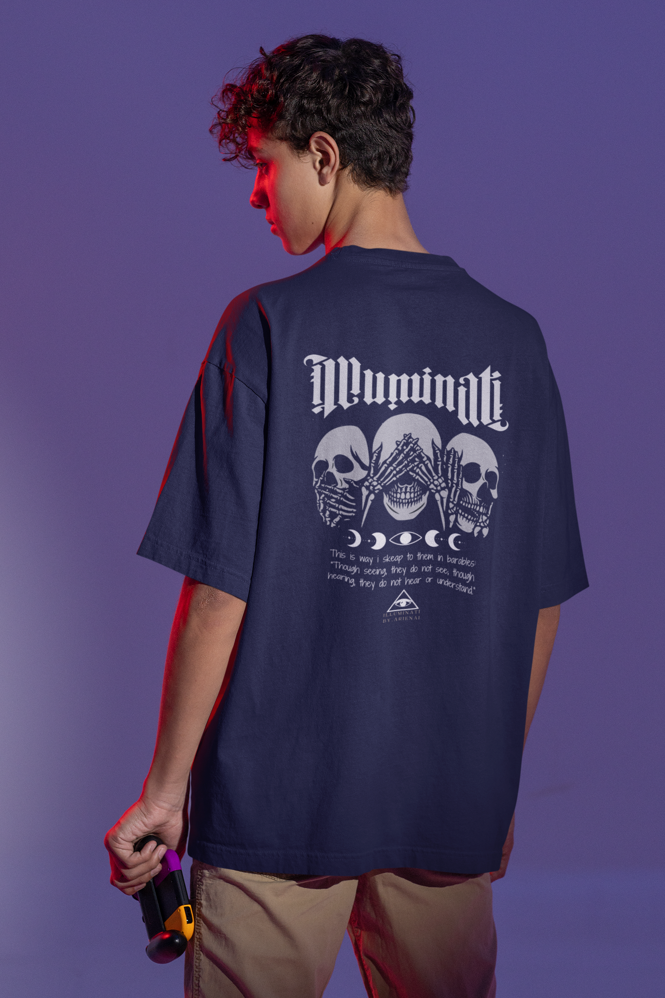 Illuminati  Unisex Oversize T-shirt (Navy Blue}