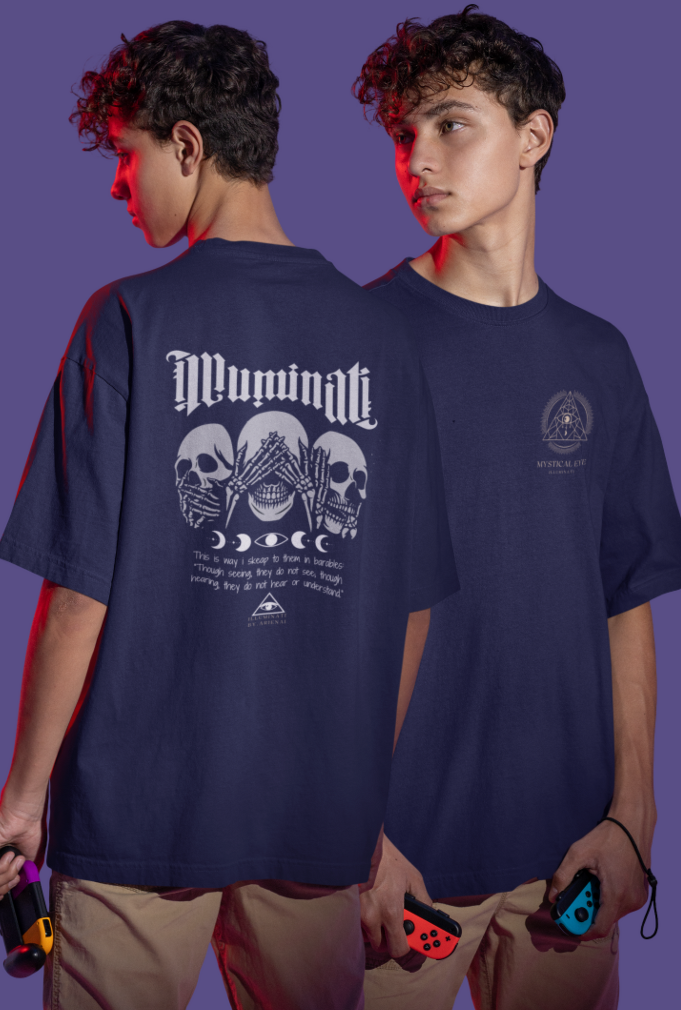 Illuminati  Unisex Oversize T-shirt (Navy Blue}