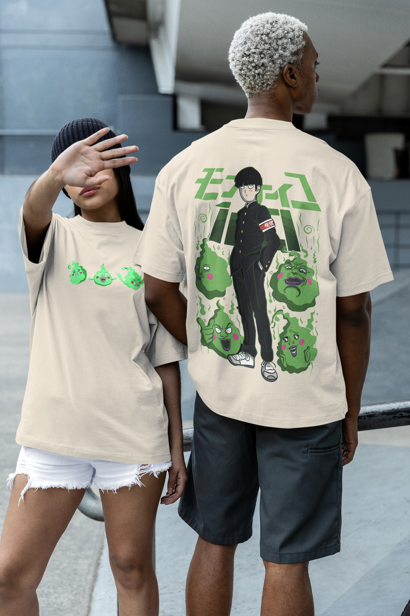 Dimple X Shigeo Kageyama / Mob Psycho 100 / Off White Unisex Oversize T-Shirt.