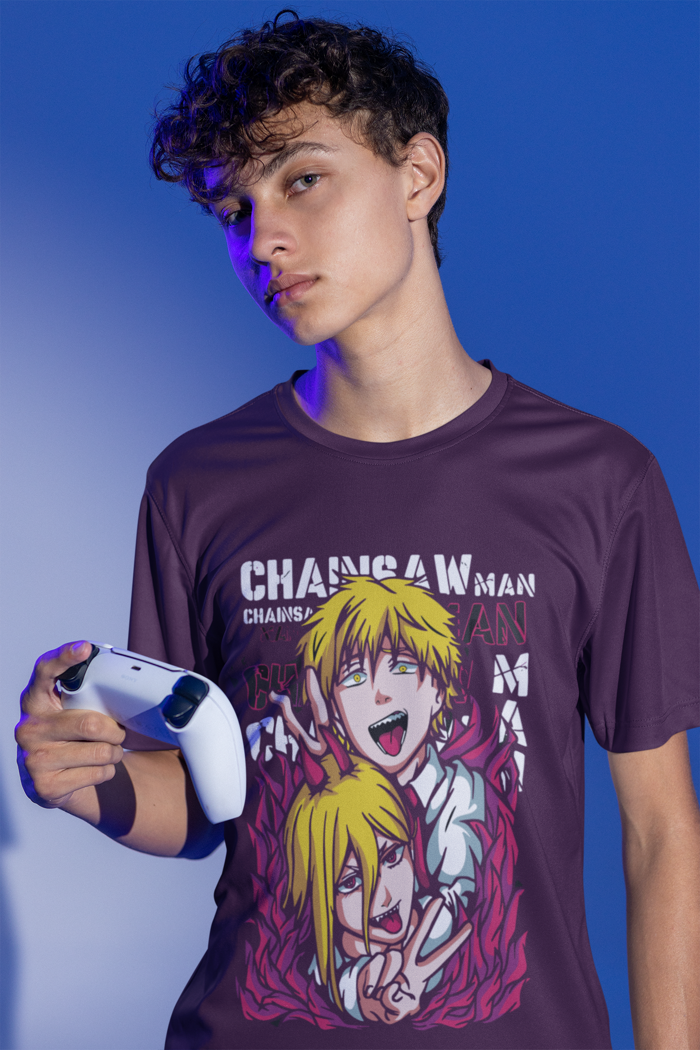 Denji & Power/ Chainsaw Man/ Unisex Classic T-Shirt/ WINE Color